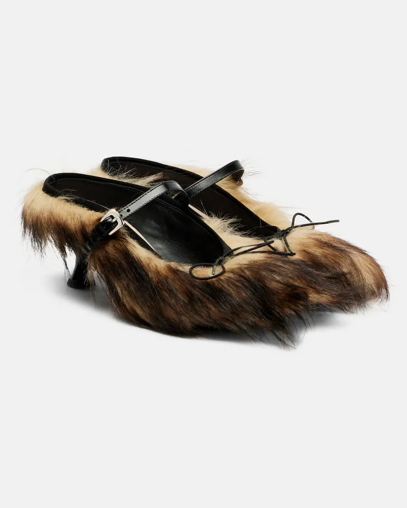 Simone Rocha Mules Grip aus Faux Fur und Canvas Schwarz