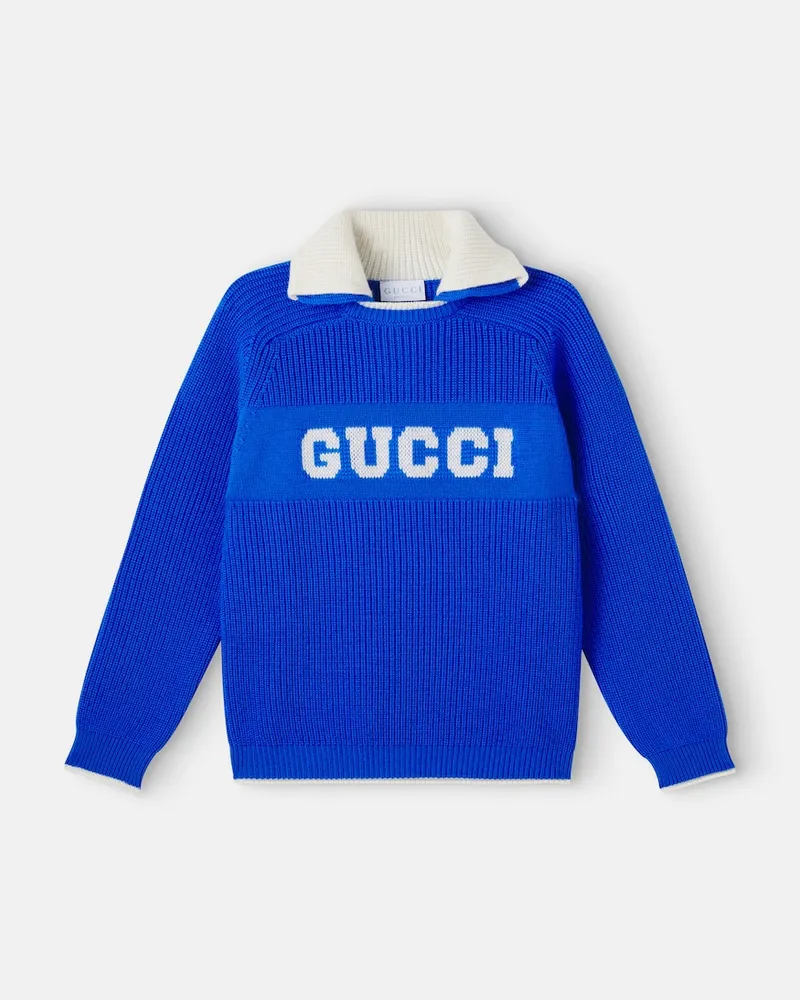 Gucci Polopullover aus Woll-Jacquard Blau