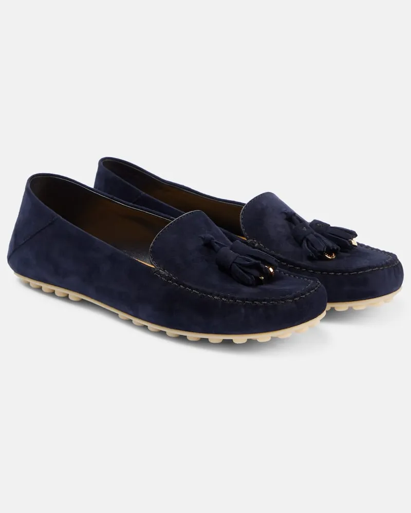Loro Piana Mokassins Dot Sole Walk aus Veloursleder Blau