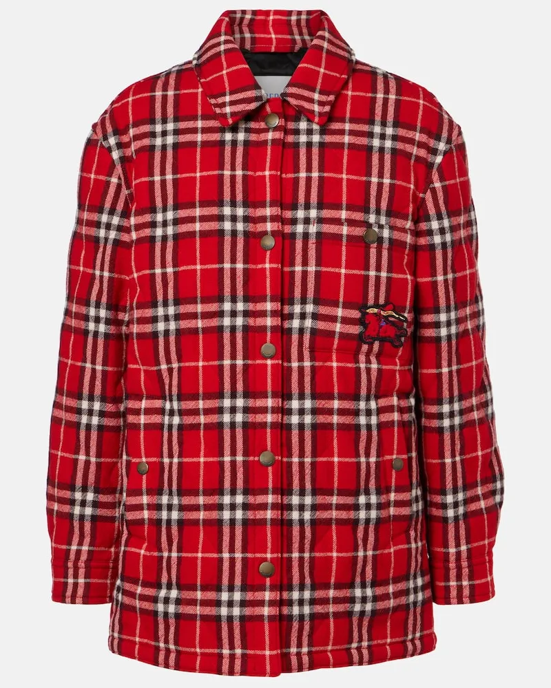 Burberry Wattierte Jacke Burberry Check aus Wolle Rot