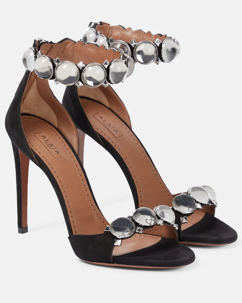 Alaïa Alaïa Verzierte Sandalen La Bombe 110 aus Veloursleder Schwarz