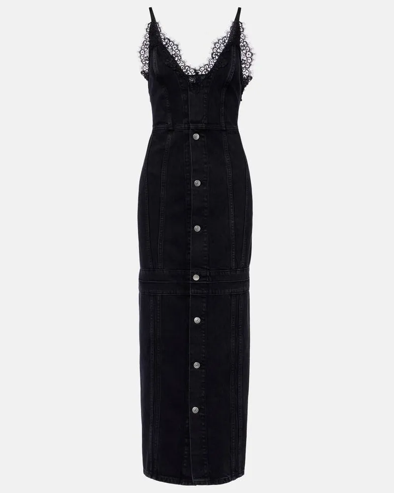 Stella McCartney Maxikleid aus Denim mit Spitze Schwarz