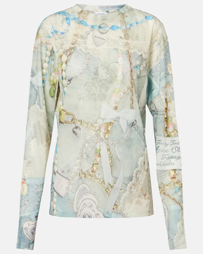 Acne Studios Bedrucktes Longsleeve Elway aus Jersey Blau