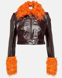 Marine Serre Lederjacke mit Faux Fur Schwarz