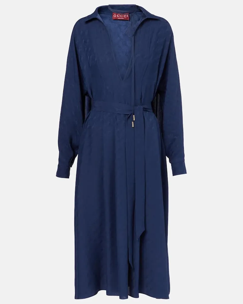 Gucci Midikleid Horsebit aus Seide Blau