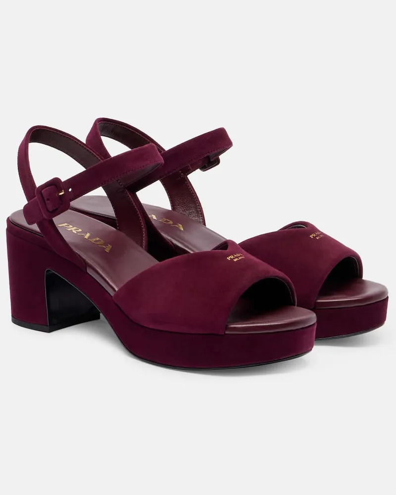 Prada Plateausandalen aus Veloursleder Burgund