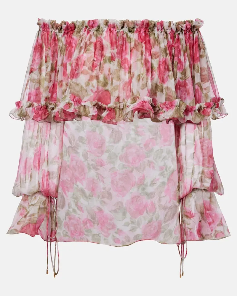 Chloé Chloé Bedrucktes Off-Shoulder-Top aus Seide Rosa