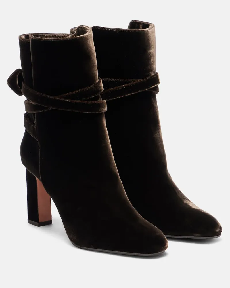 Aquazzura Ankle Boots Very Bow 85 aus Samt Braun