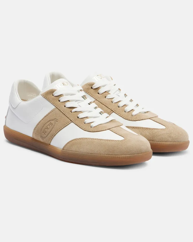 TOD'S Sneakers aus Leder mit Veloursleder Weiß