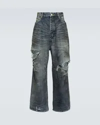 Balenciaga Distressed Wide-Leg Jeans Blau