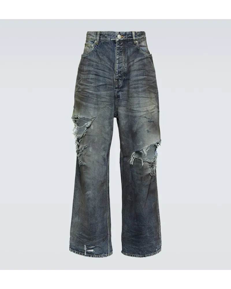 Balenciaga Distressed Wide-Leg Jeans Blau