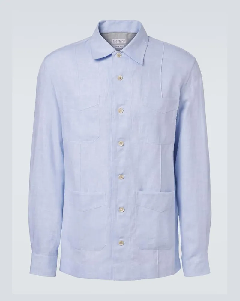 Brunello Cucinelli Hemd aus Hanf, Leinen und Baumwolle Blau