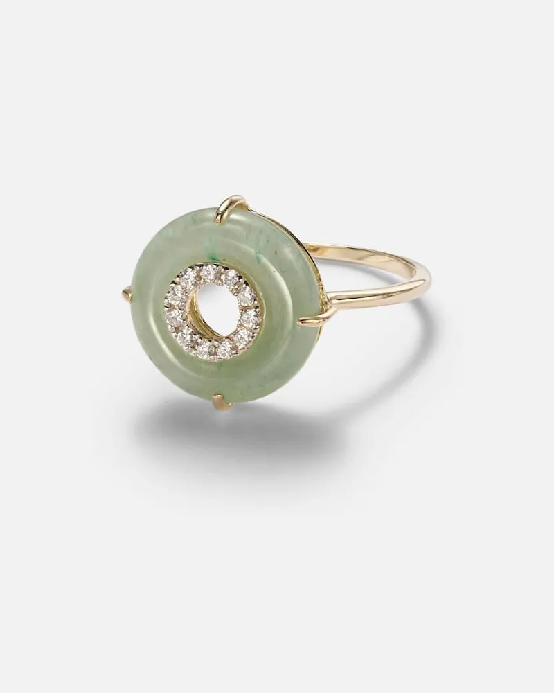 MATEO Ring aus 14kt Gelbgold mit Diamanten und Jade Grün