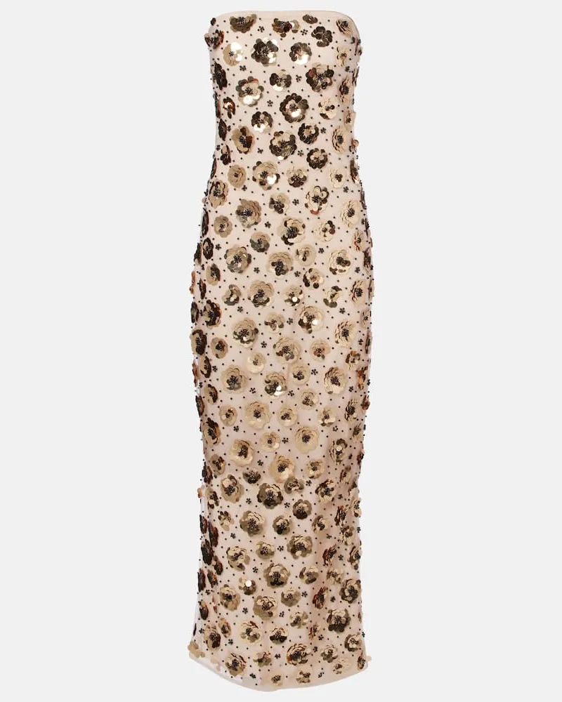 ROTATE Birger Christensen Midikleid aus Jersey mit Pailletten Beige