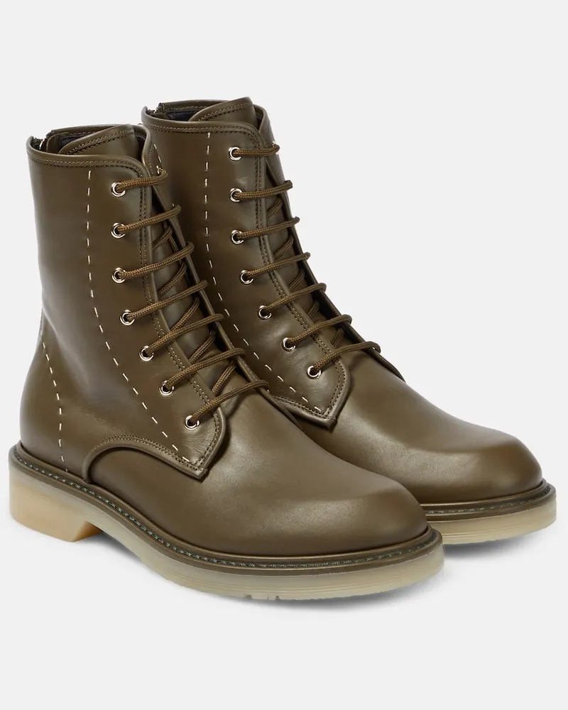 Max Mara Schnürstiefel aus Leder Grün