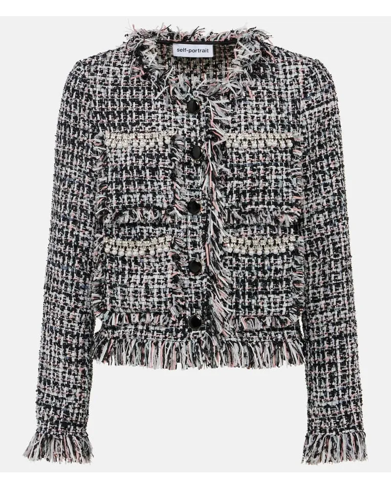Self-Portrait Jacke aus Bouclé Schwarz