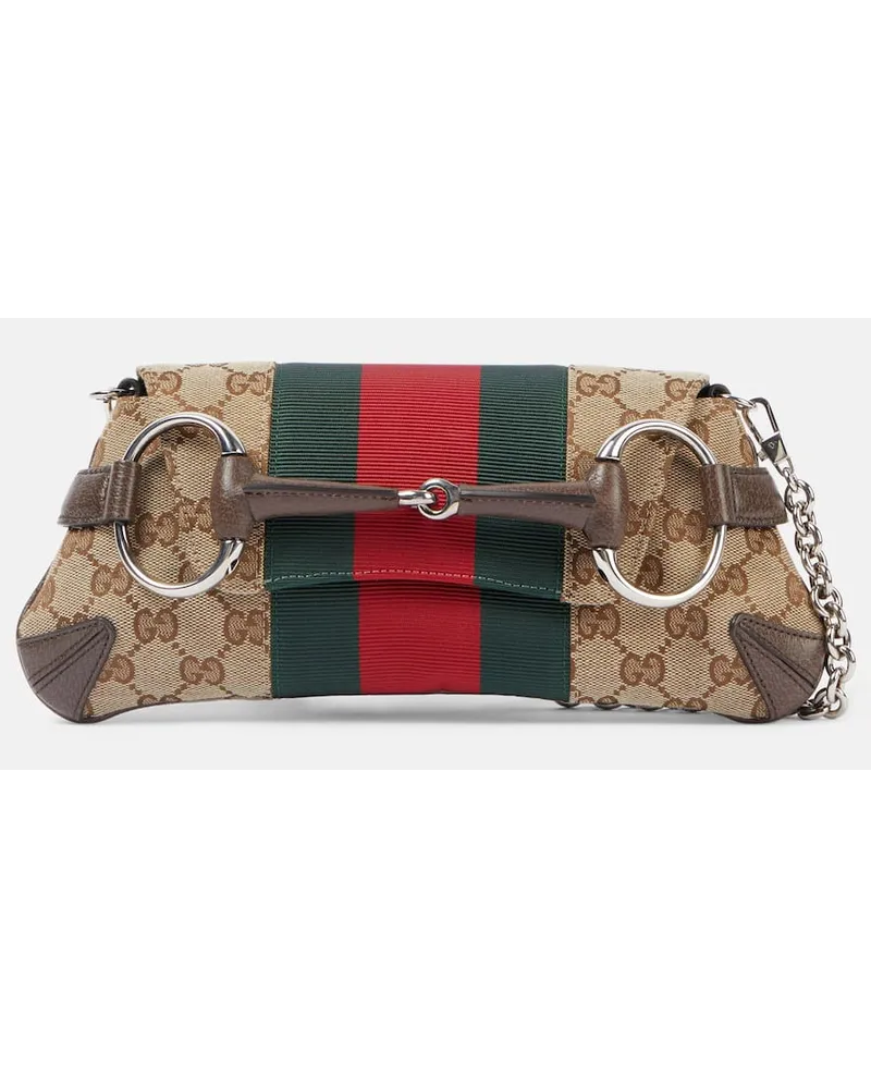 Gucci Schultertasche Horsebit Small GG Beige