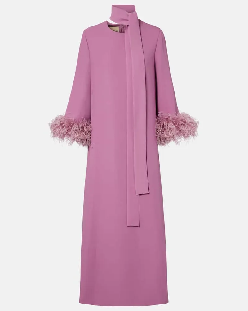 Valentino Garavani Maxikleid aus Cady Couture mit Federn Lila
