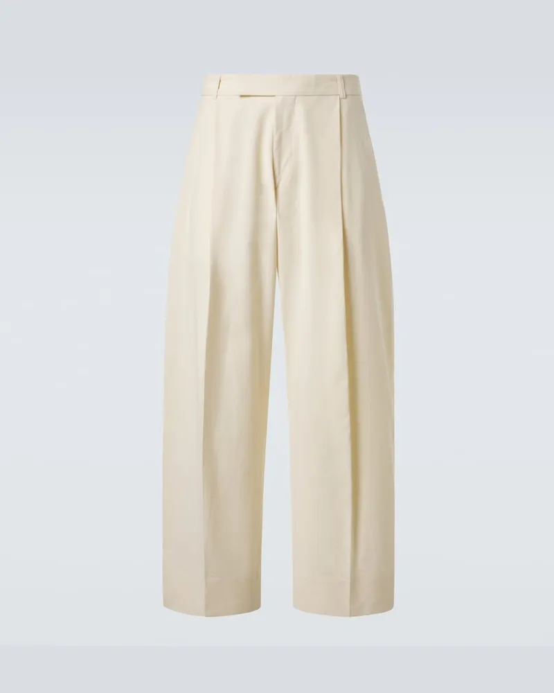 Studio Nicholson Weite Hose Pull aus Baumwolle und Leinen Weiß