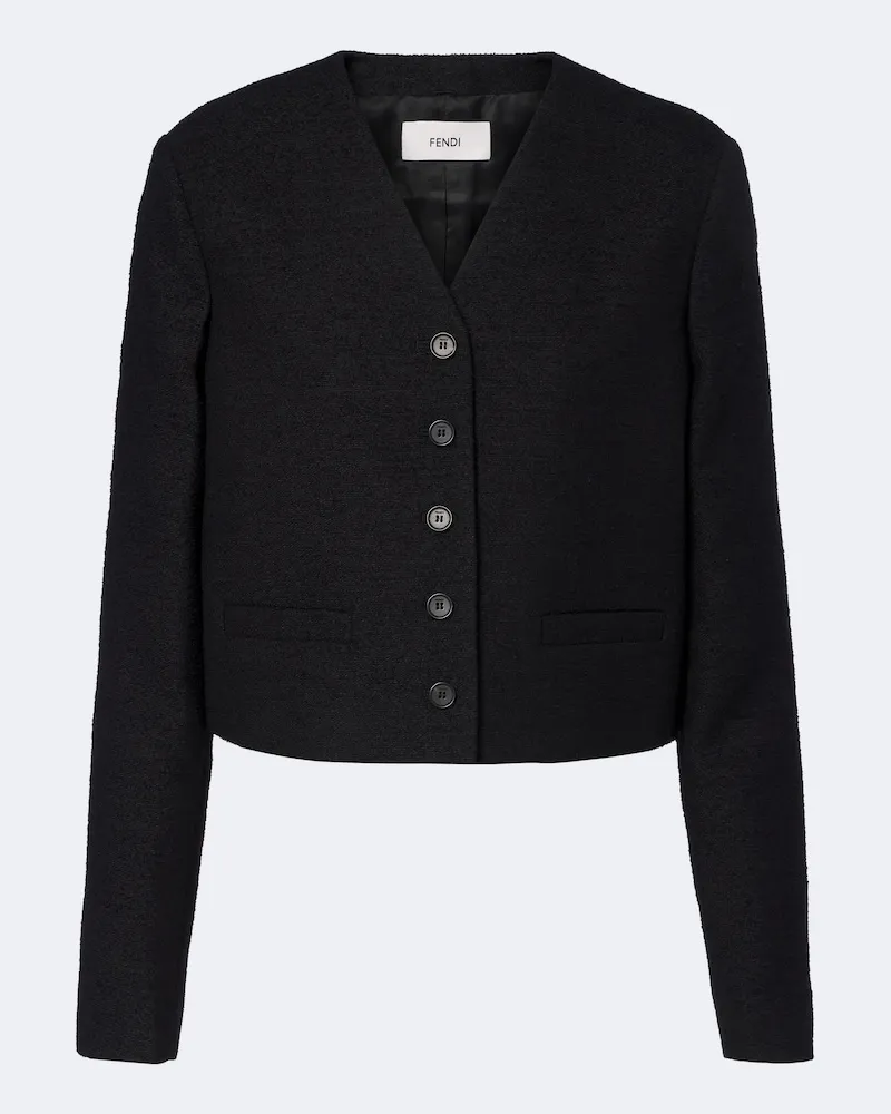 Fendi Bouclé-Jacke aus einem Wollgemisch Schwarz