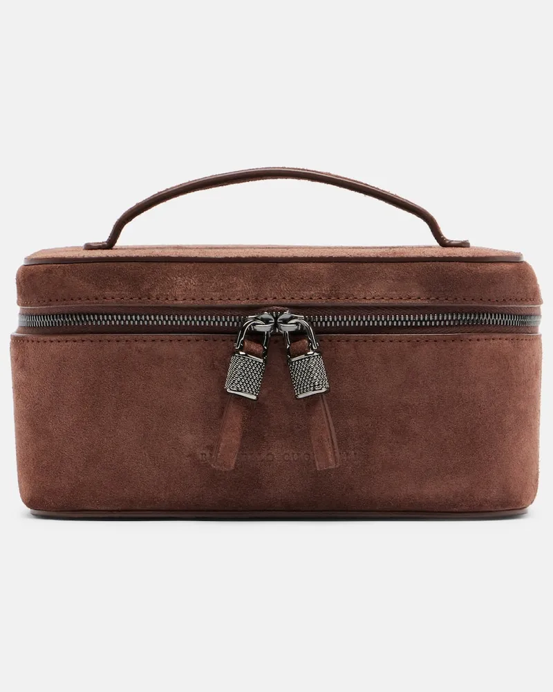 Brunello Cucinelli Kosmetiketui Mini aus Veloursleder Braun