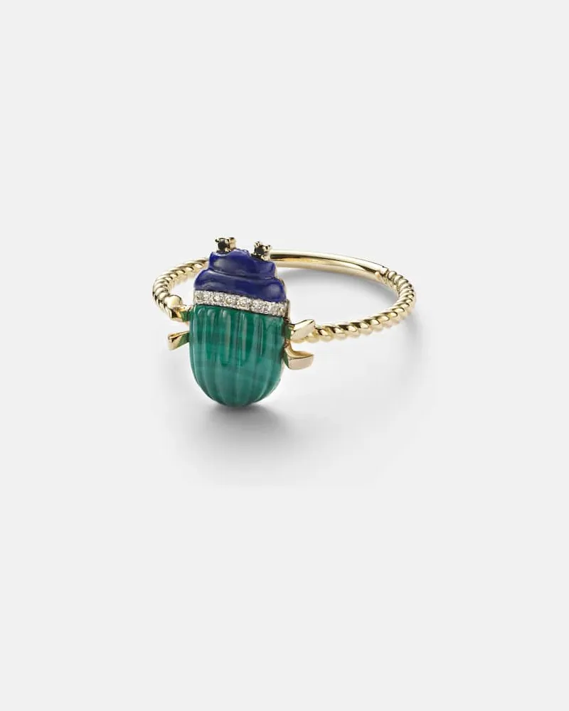 Yvonne Léon Yvonne Léon Ring Scarabée Mini aus 9kt Gelbgold mit Edelsteinen Blau