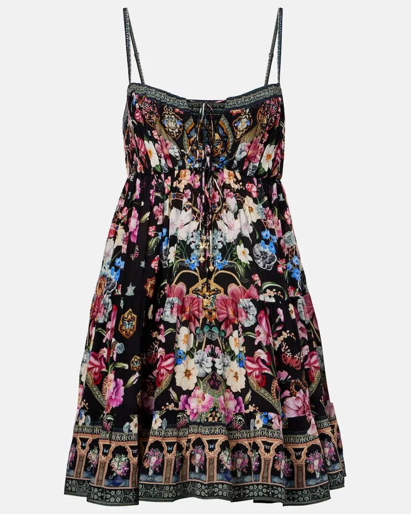 Camilla Minikleid aus Seide mit Kristallen Multicolor