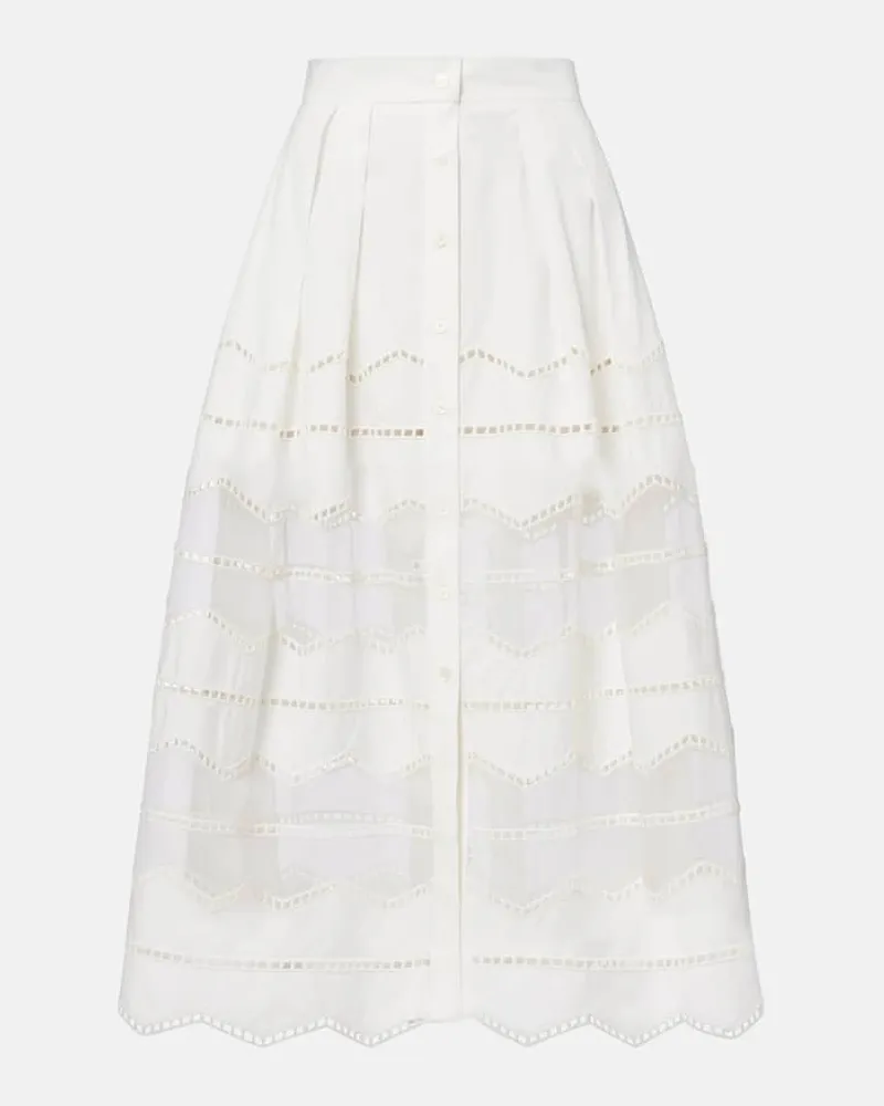 Elie Saab Midirock aus Baumwolle mit Organza Weiß