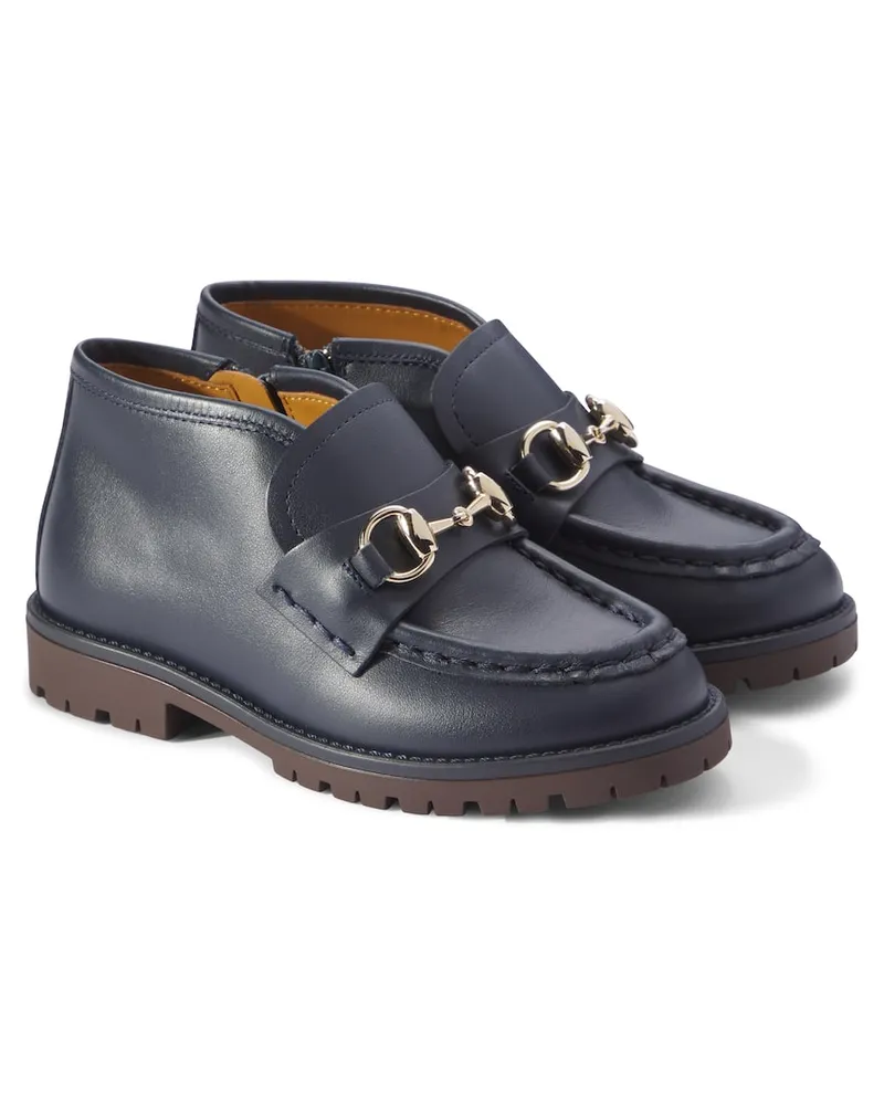 Gucci Ankle Boots Horsebit aus Leder Blau