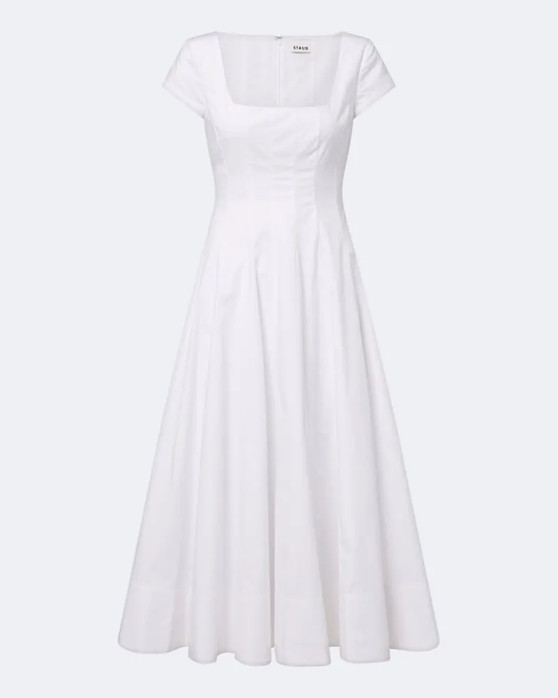 STAUD Midikleid Wells aus Baumwoll-Popeline Weiß