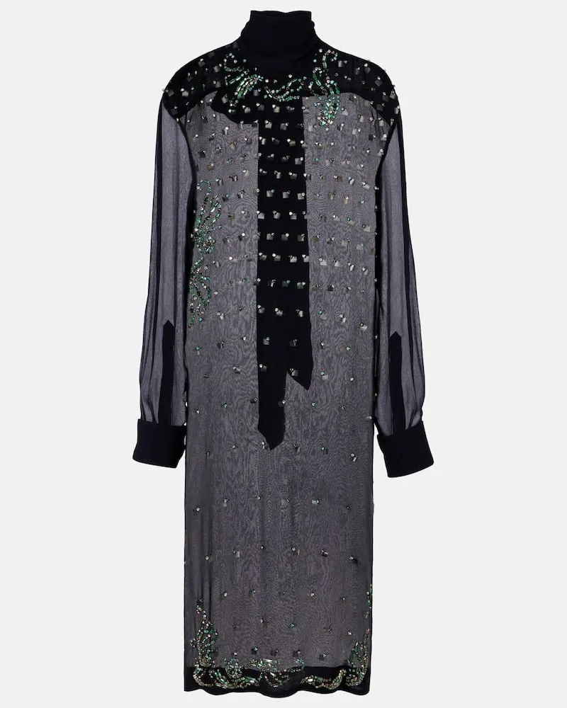 Dries van Noten Verziertes Midikleid Blau