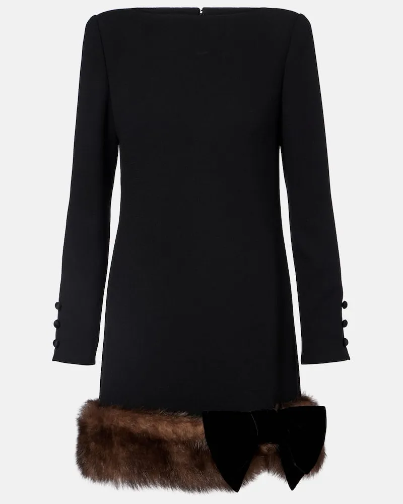 Valentino Garavani Minikleid aus Schurwolle mit Shearling Schwarz