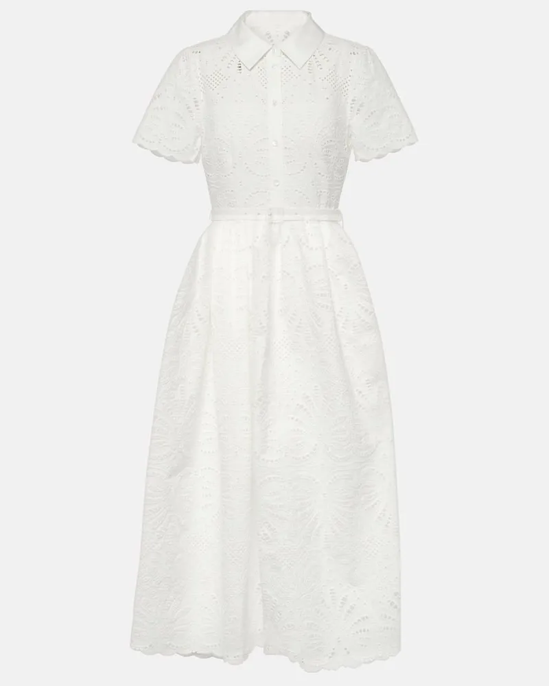 Self-Portrait Besticktes Midikleid aus Baumwolle Weiß