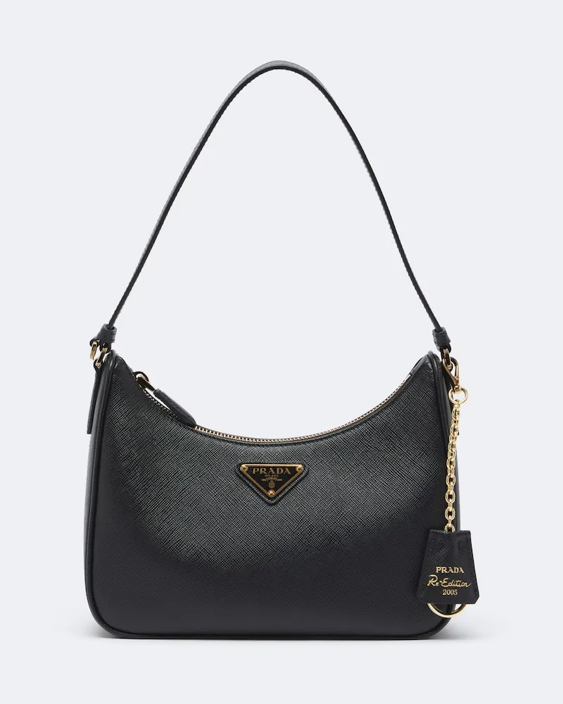 Prada Henkeltasche Re-Edition 2005 Mini aus Leder Schwarz