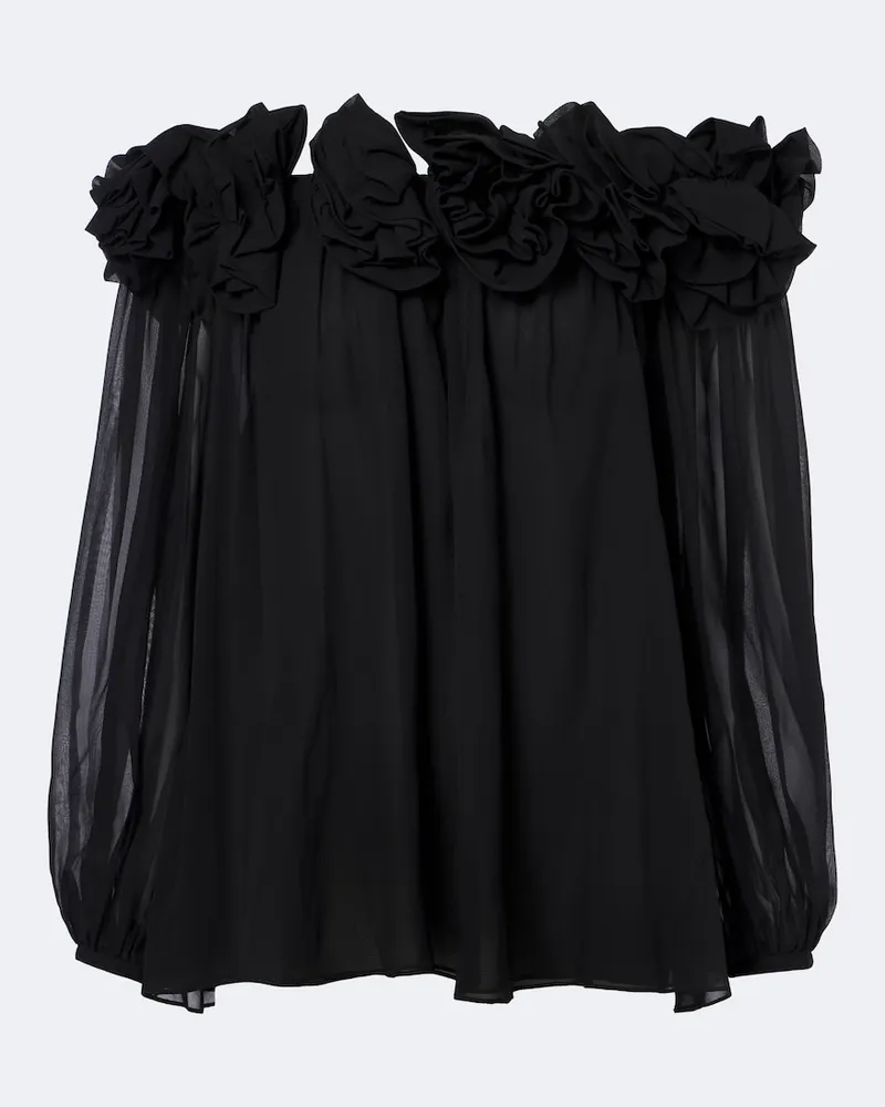 Carolina Herrera New York Verziertes Top aus Seide Schwarz