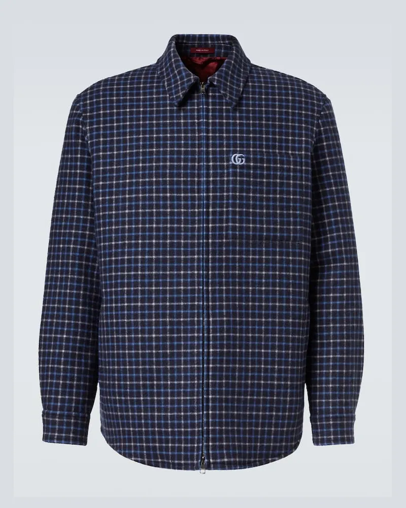 Gucci Hemdjacke Double G aus einem Wollgemisch Blau