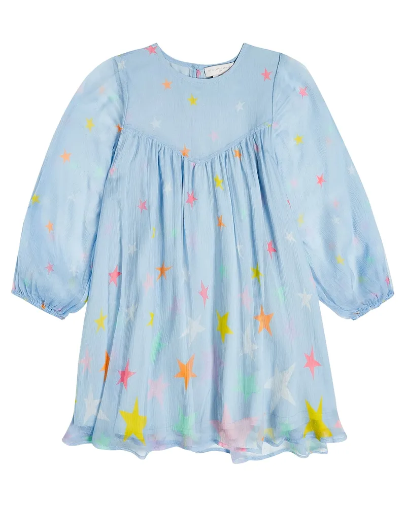 Stella McCartney Kids Bedrucktes Kleid aus Seidenchiffon Blau