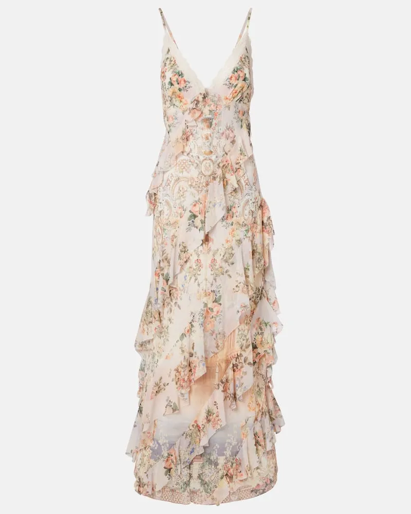 Camilla Verziertes Maxikleid aus Seide Pink