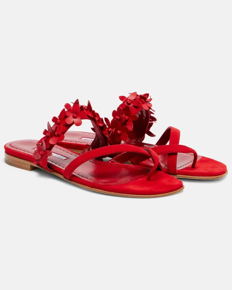 Manolo Blahnik Sandalen Fiosa aus Veloursleder Rot