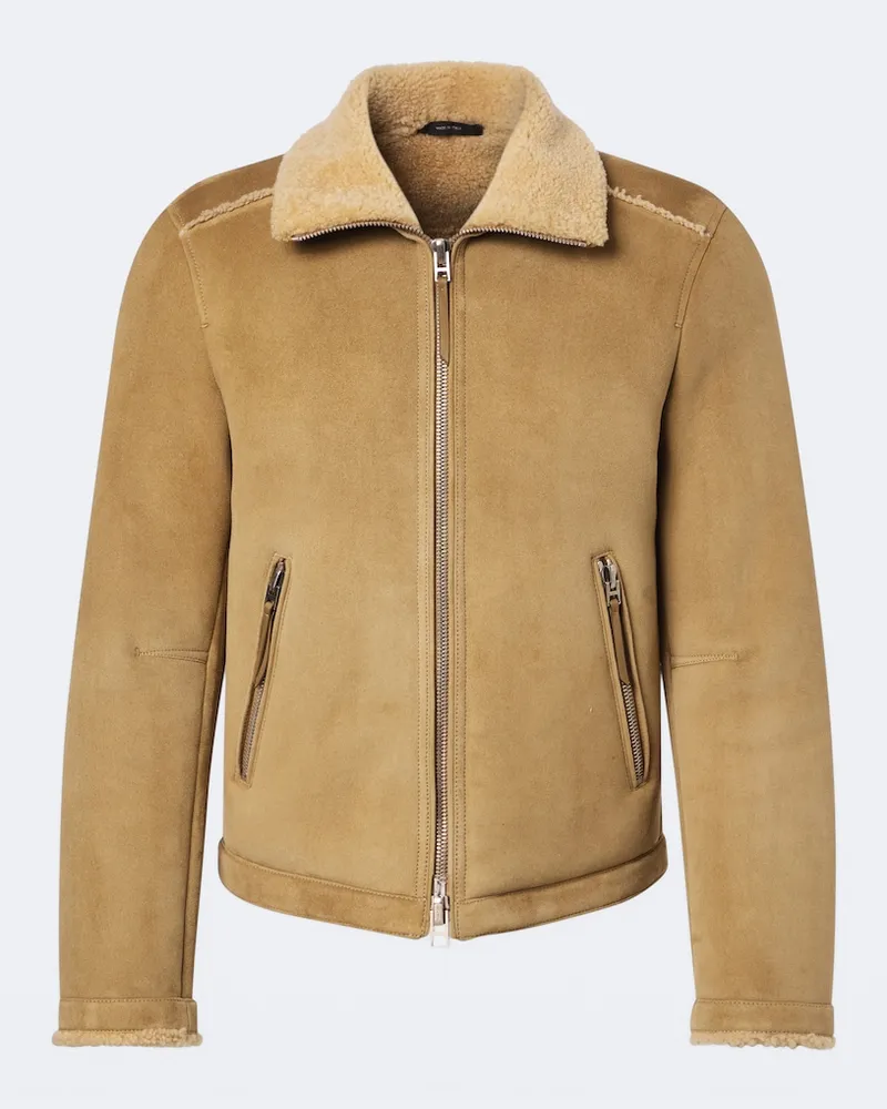 Tom Ford Lederjacke mit Shearling Beige