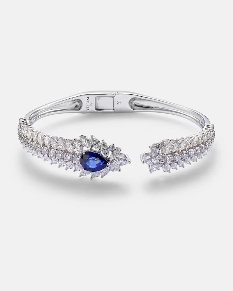 YEPREM Armreif aus 18kt Weißgold mit Diamanten und Saphir Silber