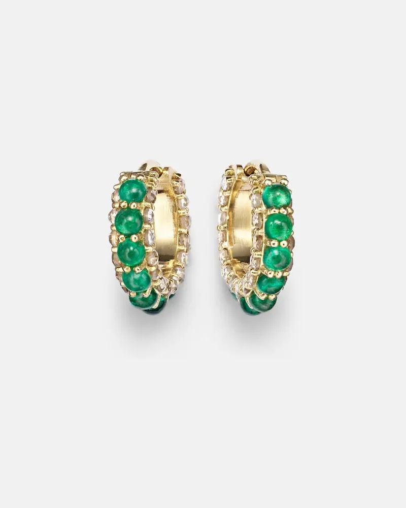 Ileana Makri Ohrringe aus 18kt Gelbgold mit Diamanten und Smaragden Metallic