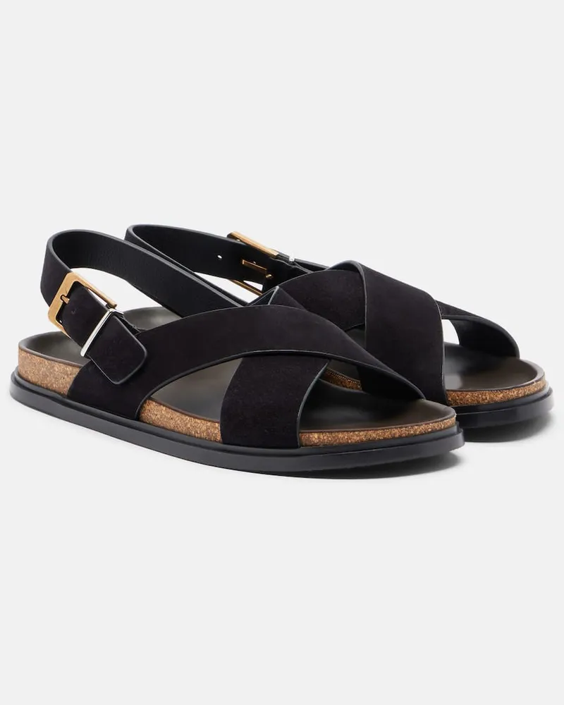 The Row Sandalen Buckle aus Veloursleder Schwarz