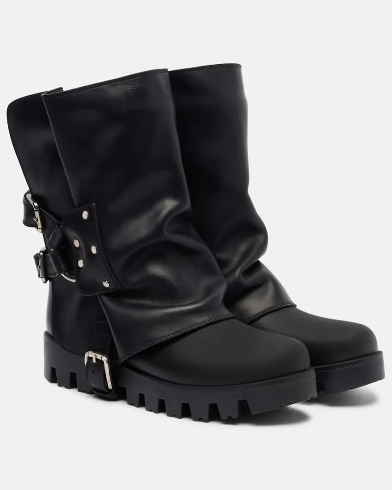 Dolce & Gabbana Bikerstiefel mit Leder Schwarz