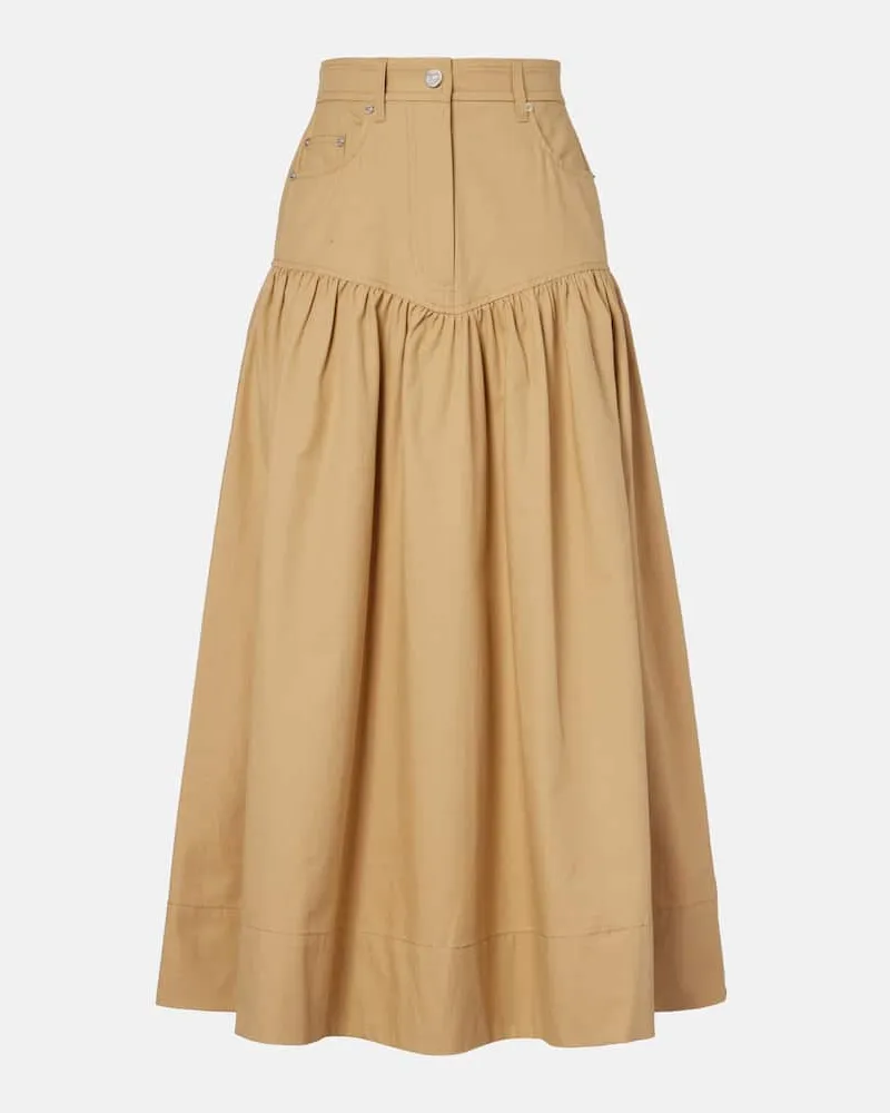 Ganni Maxirock aus Baumwolle und Leinen Beige