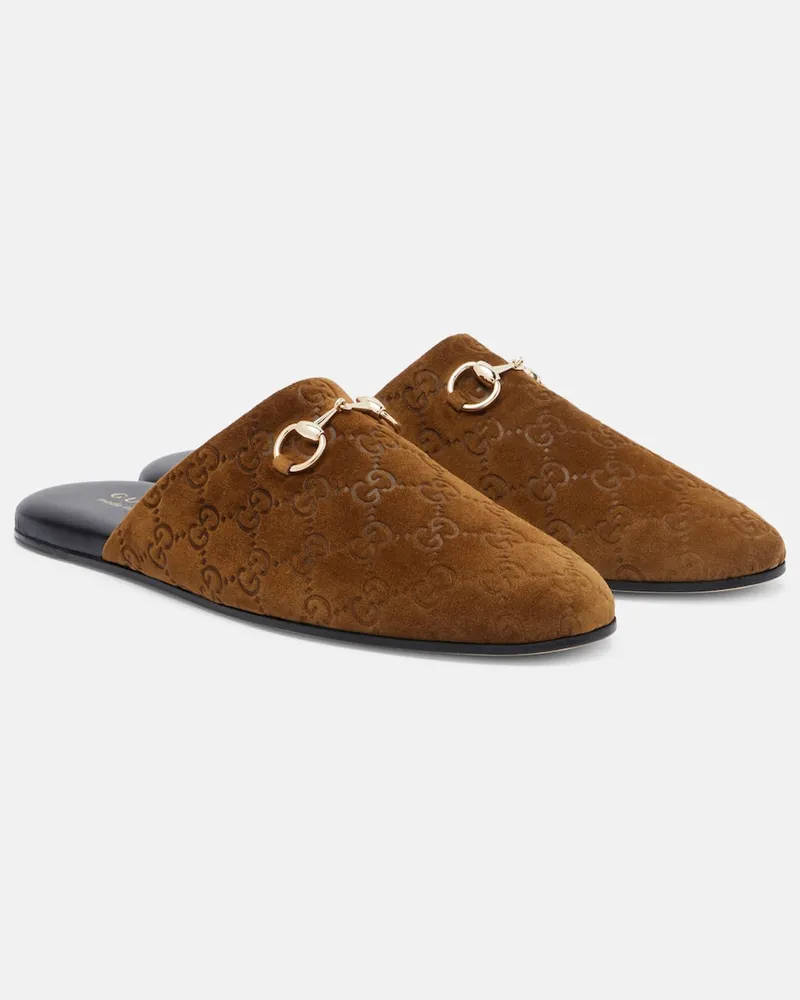 Gucci Slippers Annette aus Veloursleder Braun