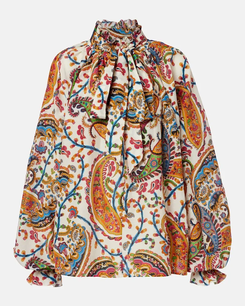 Etro Bedruckte Schluppenbluse aus Baumwolle und Seide Multicolor