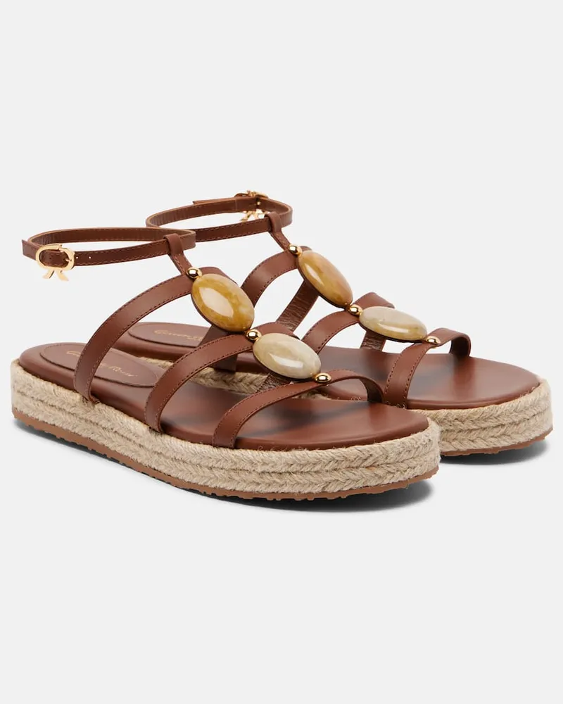 Gianvito Rossi Verzierte Espadrille-Sandalen aus Leder Braun