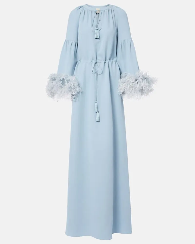 Valentino Garavani Robe aus Cady Couture mit Federn Blau