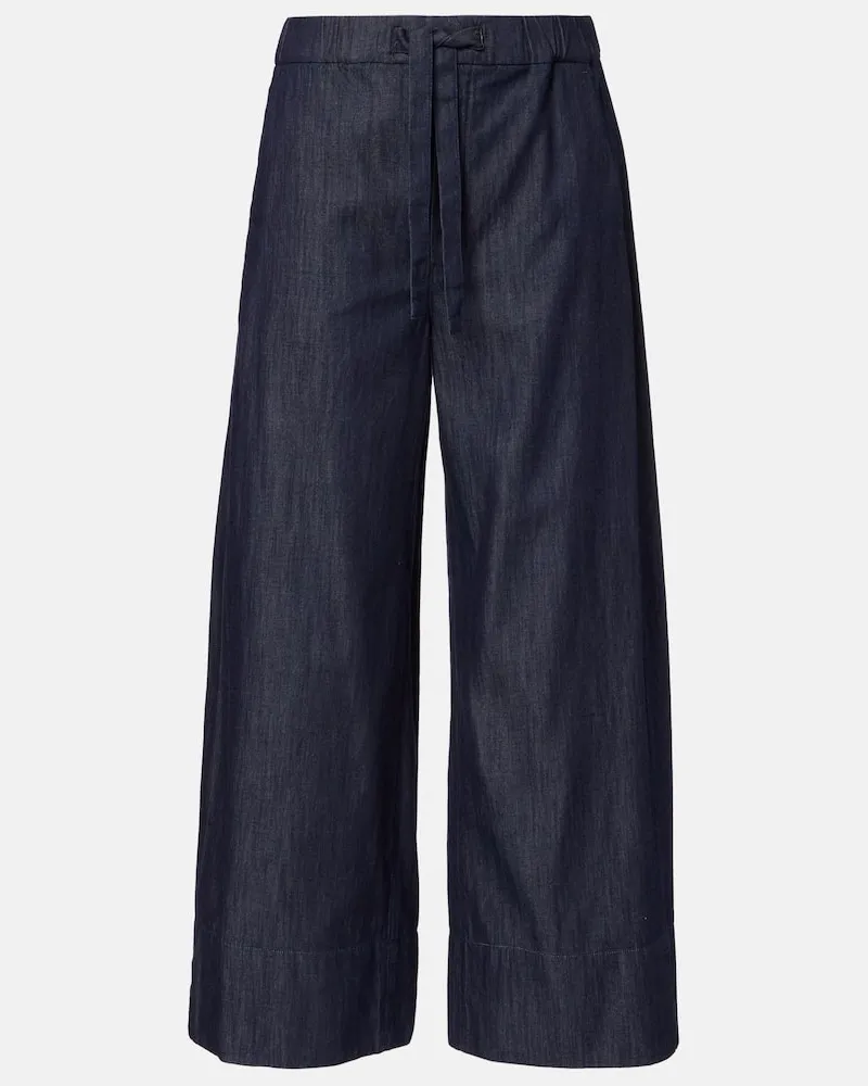 Max Mara Weite Hose Jour aus Baumwoll-Chambray Blau